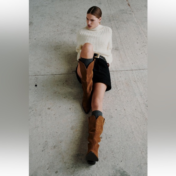 BNWT Mango cowboy leather boots in brown tobacco size 5/35 - Picture 2 of 6